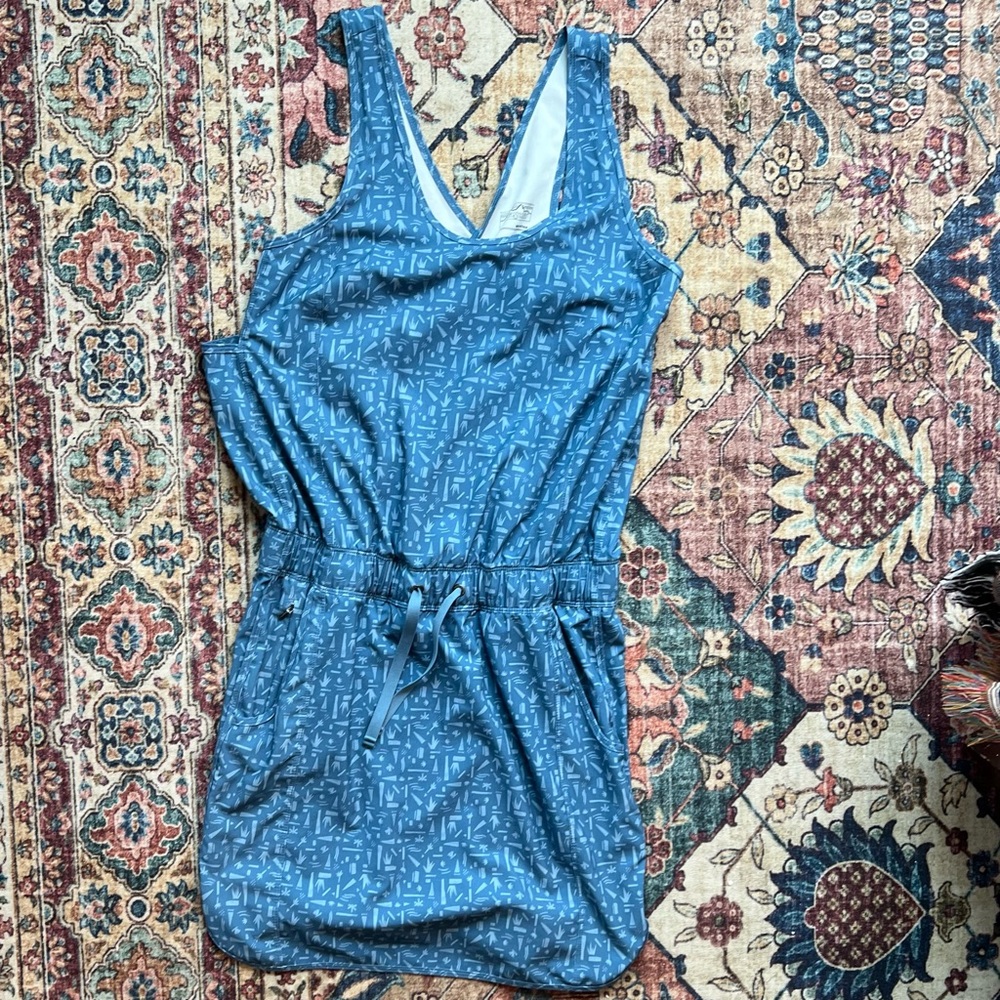 Patagonia Blue geometric print racer back Mini Dress, NWOT size small - Picture 3 of 5